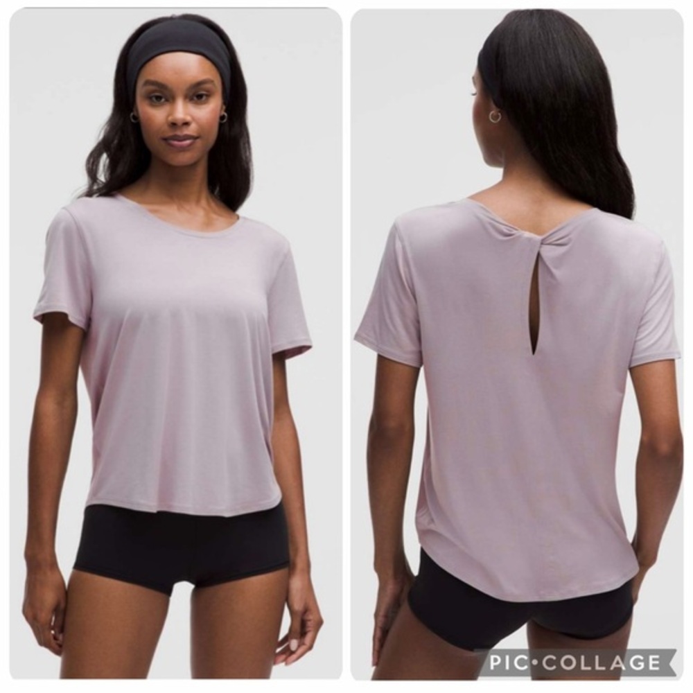 lululemon‎ Modal-Silk Twist-Back Short Sleeve Mauve Gray XL NWT W3IKZS